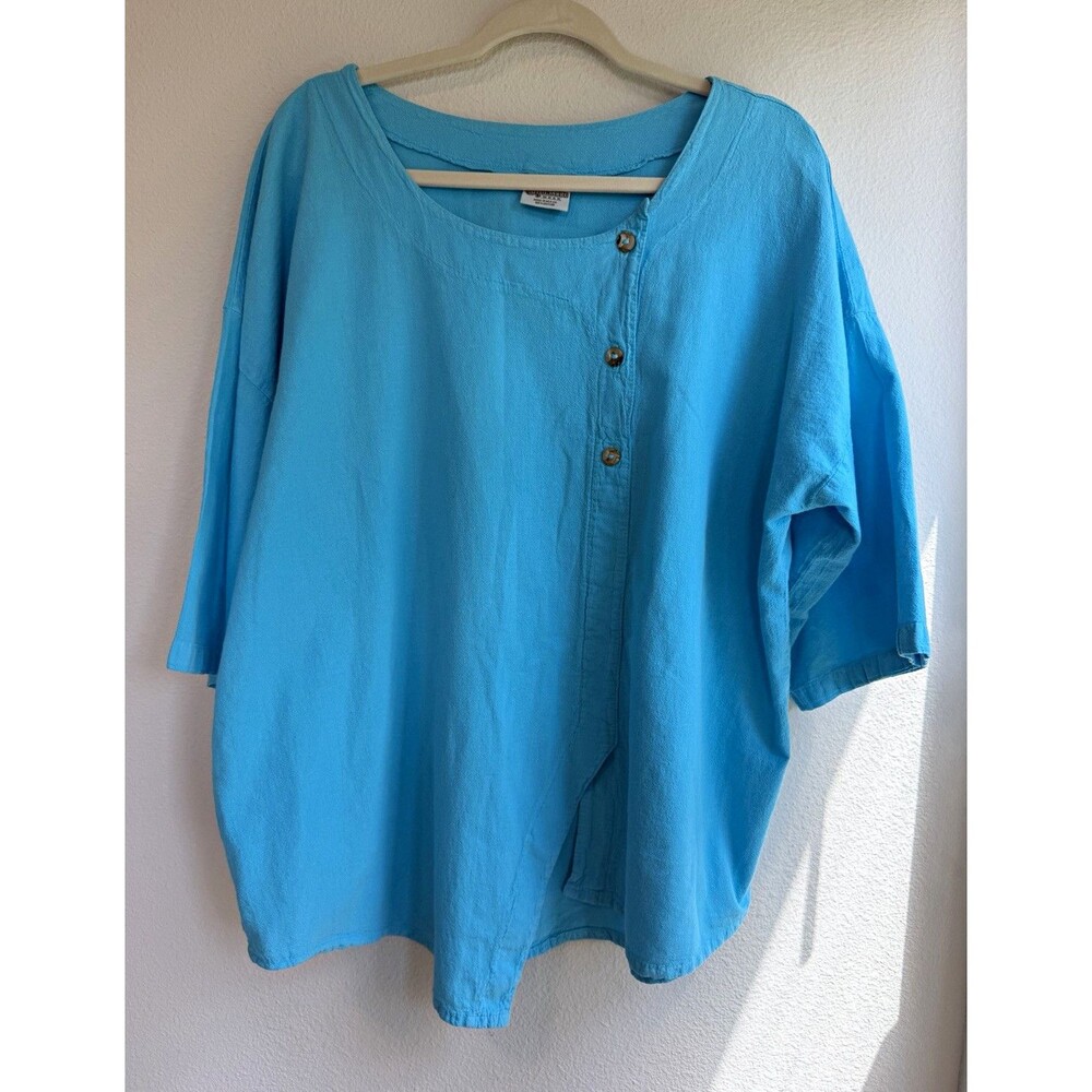 Cottonseed Casual Wear Women’s Blue 100% Cotton Oversized Button Front Top USA